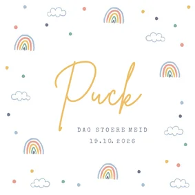 Rouwkaart kind regenboogjes wolkjes confetti