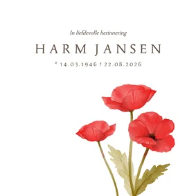 Rouwkaart klaprozen afscheid uitvaart bloemen man vrouw