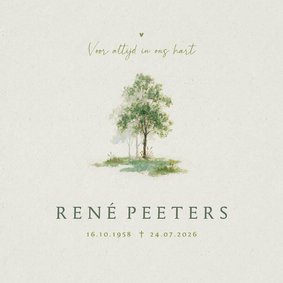 Rouwkaart klassiek stijlvol bomen waterverf groen