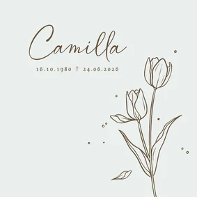 Rouwkaart line art tekening bloemen tulpen blaadje man vrouw