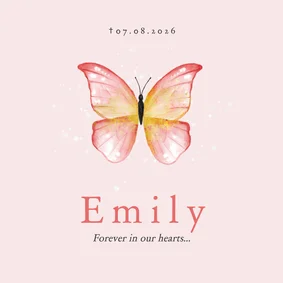 Rouwkaart meisje roze vlindertje waterverf illustratie