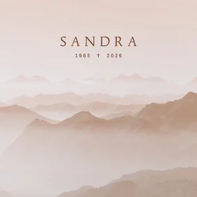 Rouwkaart met bergen landschap in sepia kleur