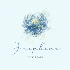 Rouwkaart met blauwe aquarel chrysant