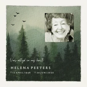 Rouwkaart met foto waterverf dennenbos