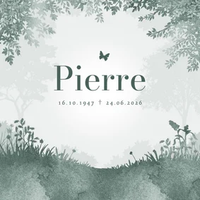 Rouwkaart natuur bos waterverf afscheid uitnodiging