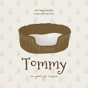 Rouwkaart overleden huisdier hond leeg mandje pootjes