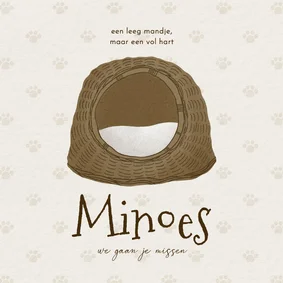 Rouwkaart overleden huisdier kat leeg mandje pootjes