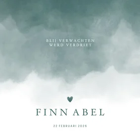 Rouwkaart petrol blauwe waterverf met hartje