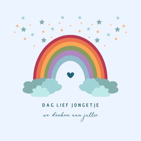 Rouwkaart regenboog wolkjes sterren hartje