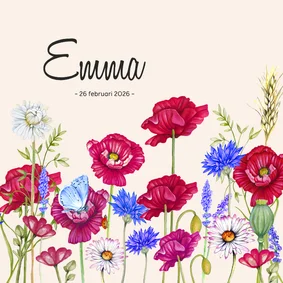 Rouwkaart veldbloemen klaprozen