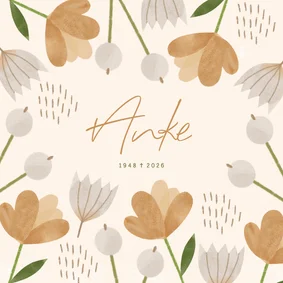 Rouwkaart vierkant vrouw bloemen oker beige