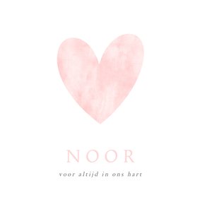 Rouwkaart voor een baby of meisje met roze waterverf hart