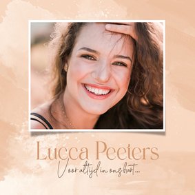 Rouwkaart waterverf zalmroze stijlvol foto takje