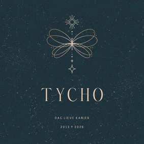 Rouwkaartje blauw met lijntekening van vlinder