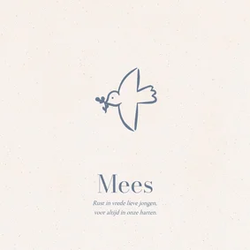 Rouwkaartje met illustratie van een vredesduifje