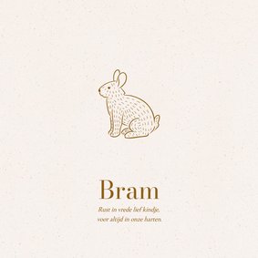 Rouwkaartje met lijntekening van konijntje