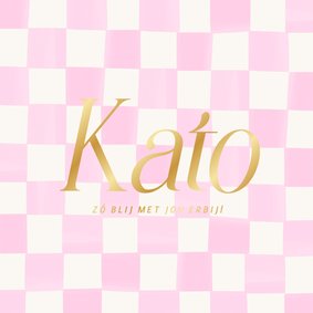 Roze geblokt geboortekaartje trendy met goudfolie