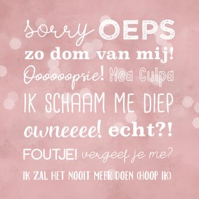 Roze te laat verjaardagskaart - sorry oeps mea culpa