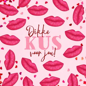 Roze valentijnskaart met veel kusjes en hartjes