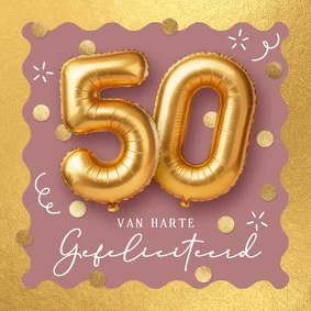 Sarah 50 jaar verjaardagskaart gouden ballonnen