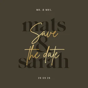 Save the date donkergroen met grote namen en goudfolie