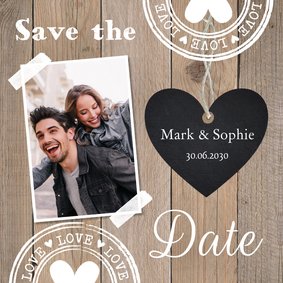 Save the Date kaart foto houtlook hartje