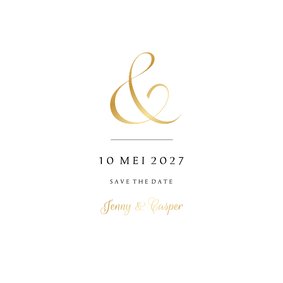 Save-the-Date kaart klassiek ampersand en namen in goudfolie