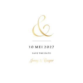 Save-the-Date kaart klassiek ampersand en namen in goudfolie