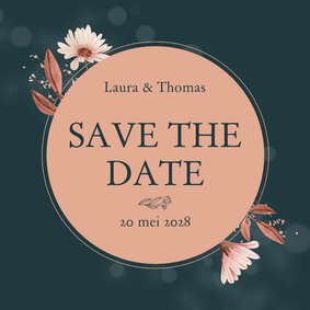 Save the date kaart met droogbloemen