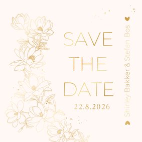 Save the date kaart met lijntekening Magnolia