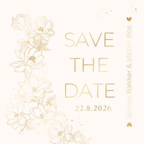 Save the date kaart met lijntekening Magnolia