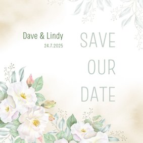 Save the date kaart met witte rozen