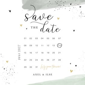 Save the date kaart mint verf hartjes kalender