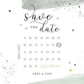 Save the date kaart mint verf hartjes kalender