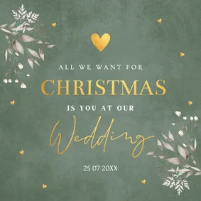 Save the Date kerstkaart groen botanisch goudlook