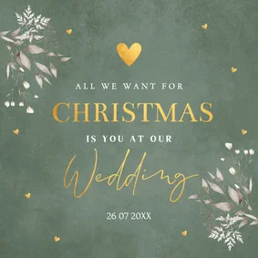 Save the Date kerstkaart groen botanisch goudlook