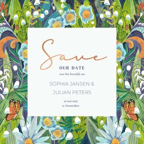 Save the Date originele bloemen groen