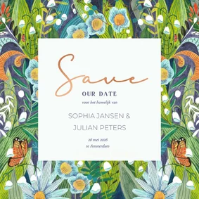Save the Date originele bloemen groen