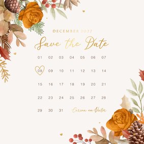 Save the date trouwkaart kalender herfst winter bloemen