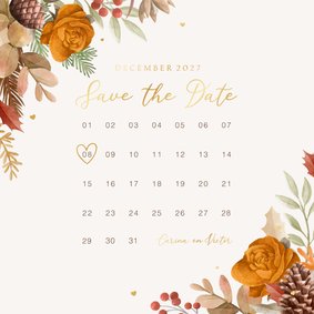 Save the date trouwkaart kalender herfst winter bloemen