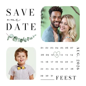 Save the date uitnodiging kalender foto's dubbel feest