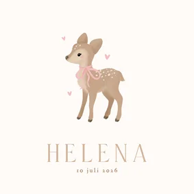 Schattig geboortekaartje meisje met hertje met strik beige