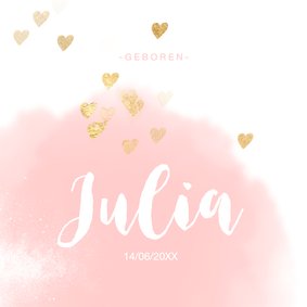 Schattig geboortekaartje watercolor hartjes