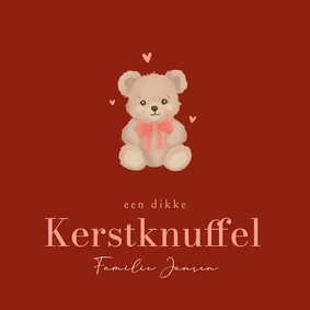 Schattig rood kerstkaartje met teddybeer kerstknuffel