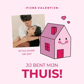 Schattig valentijnskaartje met roze huisje en foto