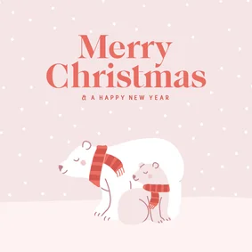 Schattige roze kerstkaart met ijsbeertjes met sjaal