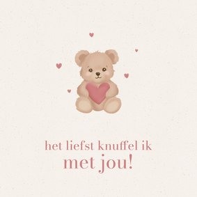 Schattige valentijnskaart met knuffel beertje en hart