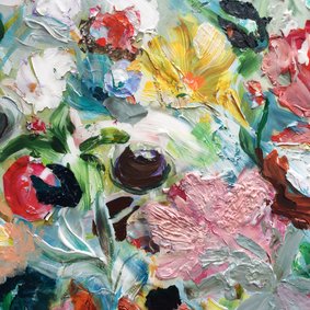 Schilderij Bloemen geel rood