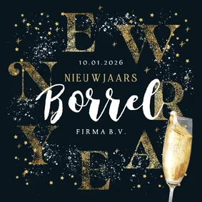 Sfeervolle uitnodiging nieuwjaarsborrel champagneglas