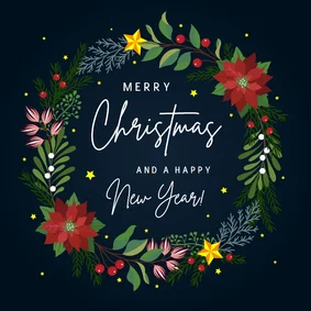Sierlijke Merry Christmas kerstkaart met kerstkrans